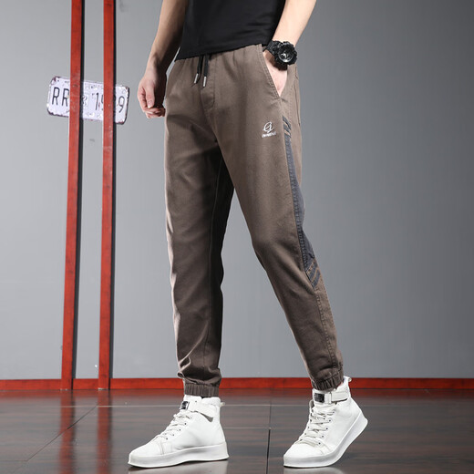 
Playboy (PLAYBOY) summer thin casual pants for men's trendy brand loose tying foot sports pants 2025 new summer workwear Harem pants 9859 black XL size 32-33