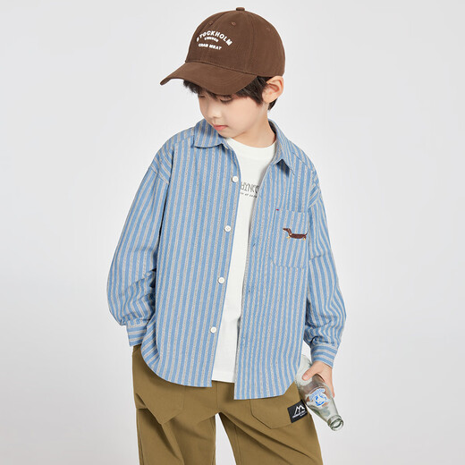 Duojia Dachshund Puppy Boys Casual Shirt 2026 Spring and Autumn Striped Shirt Children's Fashion Handsome Thin Coat