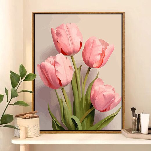 Three-Acre Tiger Heals Tulip Diy Digital Oil Painting High Difficulty Hand-Passing Time to Relieve Boredom Hand-Drawn Oil Painting Guest SJ13969 30*40cm Tightened Thickened Solid Wood Inner Frame