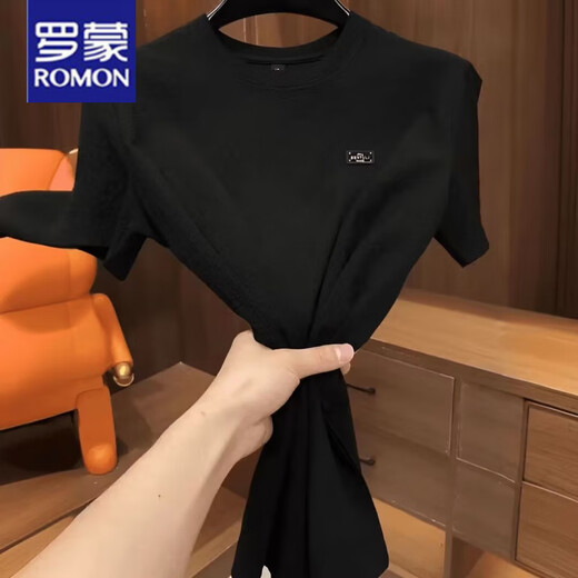 罗蒙（ROMON）2025新款夏季冰丝肌理感绣标圆领男士短袖时尚半袖百搭轻奢T恤男 【夏季短袖】6628白色 M 80-105斤