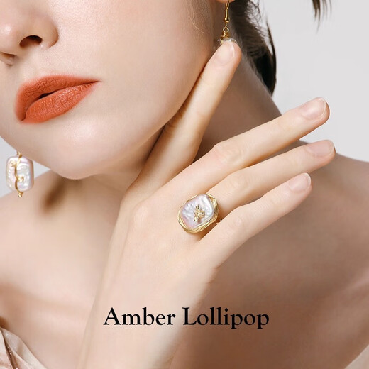 Amber Lollipop baroque pearl ring niche index finger open ring female anniversary birthday gift for girlfriend and wife