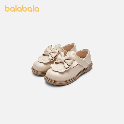 Balabala girls princess shoes baby small leather shoes literary retro autumn 2024 new shoes fashionable bows off-white 10301 21