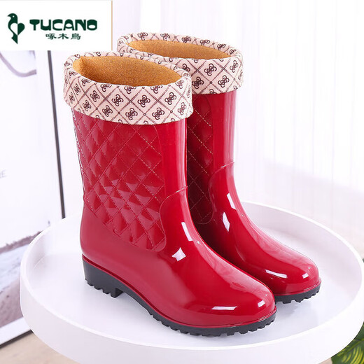 Zapatillas de lluvia de la moda de la moda de carpintero Botas de lluvia cálidas para mujeres Los zapatos de agua anti-Slip Sobre los cómodos zapatos de goma resistentes al desgaste de las botas de agua de algodón de aspecto 2235 VERDEO DARO-Zapatos individuales 37