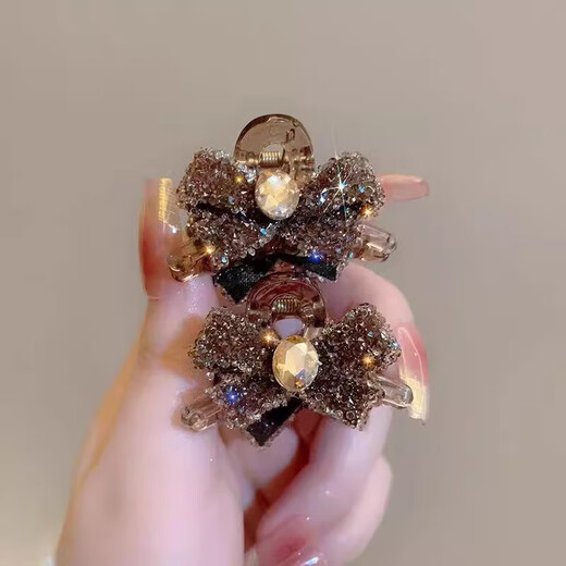 2025 New Rhinestone Bow Small Hairpin Feminine Bangs Clip Side Broken Hairpin Small and Exquisite Small Clip One Black