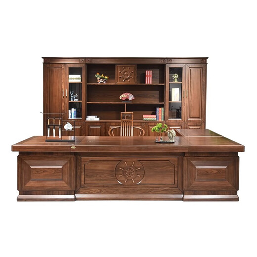 Kong Qiu Mingge Chinese style lacquered ebony wood desk high-end boss desk president desk executive desk chairman office computer desk 2.8 meters boss desk