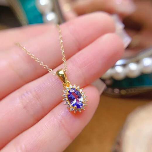 Fat Donglai purchases the same tanzanite pendant 925 sterling silver necklace inlaid with oval 5 7/6 8/8 10/1 natural tanzanite pendant 57 yellow gold color belt