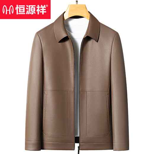 Hengyuanxiang Dad Leather Jacket Men's 2025 New Autumn and Winter Lapel Business Casual Velvet Leather Jacket for Middle-aged and Elderly Men Black Lapel Thin L 175 Suitable for 110-125 Jin Jin equals 0.5 kg