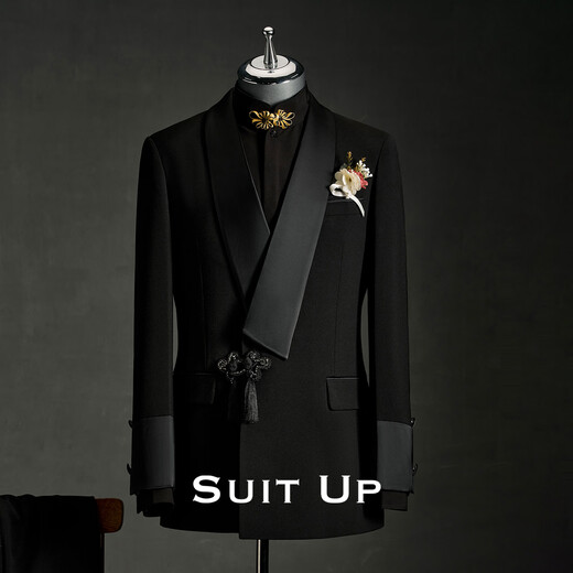 Xiuta Chinese style buckle green fruit collar wedding dress new Chinese style national style engagement formal suit tunic suit black dress top + pants two-piece set XL 52