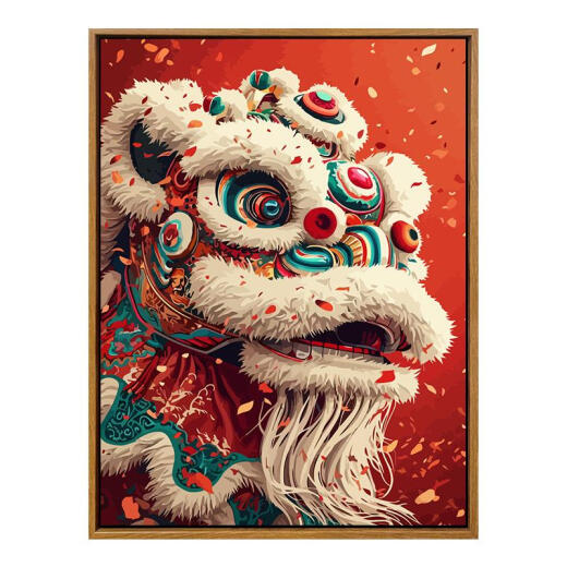 Tigre de tres abril Estilo chino Dance Lion Digital Digital Oil Pintura DIY Relleno Dragón Dragón Año Nuevo pintado al aceite pintado a mano Pintura colgante decorativa SJ13915 60*80cm Marco interno espesado + marco exterior