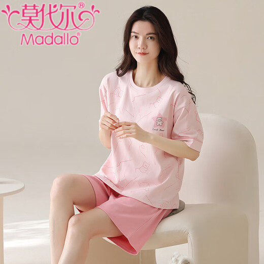 莫代尔睡衣女士夏季新款短袖短裤纯棉圆领薄款甜美粉色家居服套装可外穿 Z9848 L 建议100-120斤穿