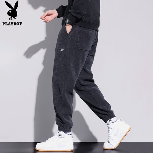 Playboy (PLAYBOY) pants men's corduroy casual pants men's autumn and winter sports heavyweight sweatpants warm loose leggings trousers