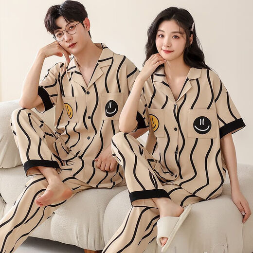 Yimi Mei zwei Anzug Paar Pyjamas Frühlings- und Sommer-Kurzärärmel-Strickjacke Square Collar Herren Hausbekleidungsanzug SKS 693 M Frauen m