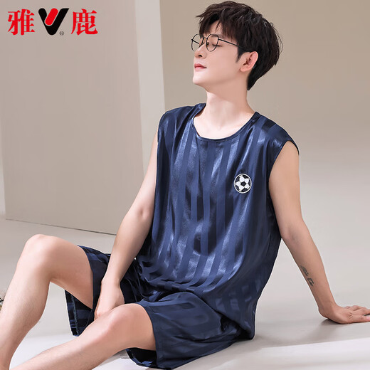 雅鹿轻奢睡衣男款背心无袖短裤两件套装夏天薄款冰丝凉感速干球服大码 【冰丝无袖套装】 Q9905 L 男【100-125斤】