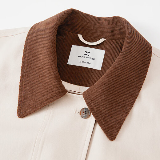 Xiangying Lapel Windbreaker Women's Mid-Length 2025 Autumn New Lyocell Contrast Color Stitching Small Casual Jacket Camel M