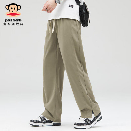 大嘴猴（paul frank）美式潮牌冰丝男士休闲裤夏季薄款速干凉感宽松垂感男装阔腿长裤子 米白色6628【官方正品】 M 【建议90-125斤】