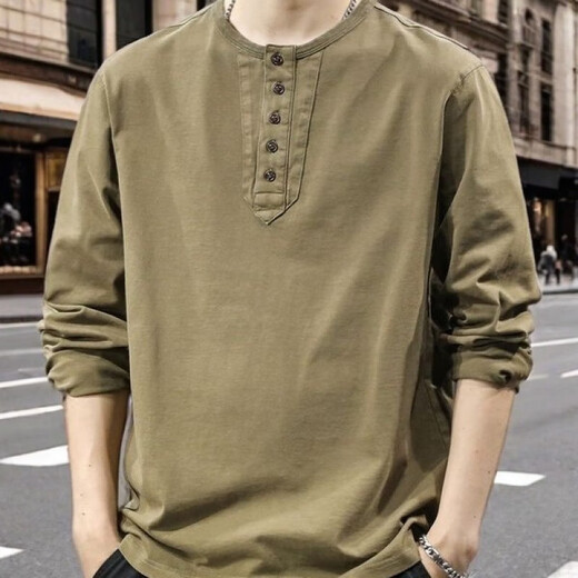 2025 Neue Herren Spring Trendy Marke Retro Henry Hals Langarmed T-Shirt Casual Sweatshirt Neues chinesisches dünnes Basishemdkohlkohlegrau XL Geeignetes Gewicht 145-160jin [Jin ist 0,5 kg]
