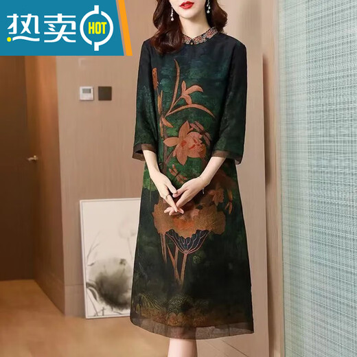 Oriental Duck special silk cheongsam modified version mulberry silk dress summer fat MM light luxury belly-covering cloud gauze skirt brick red 9763 red 4XL 146-160Jin [Jin equals 0.5 kg]