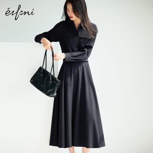 
Eifli (eifini) Eifli anti-wrinkle TR color spinning slim and stretch out the wave skirt hem waist beef tendon comfortable women's skirt 2025 autumn new style Navy M