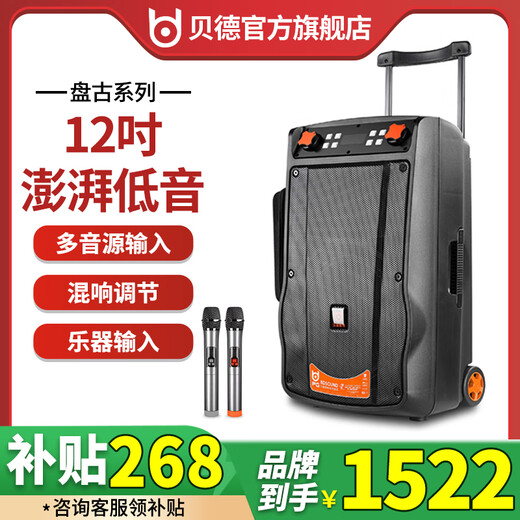 Bader Audio Square Dance Speaker Outdoor High Power High Volume High Quality Mobile Portable Bluetooth Trolley Speaker Home Indoor Karaoke Guitar Stage Performance with Microphone 12 Inch + Dual Microphone 16KG 300W