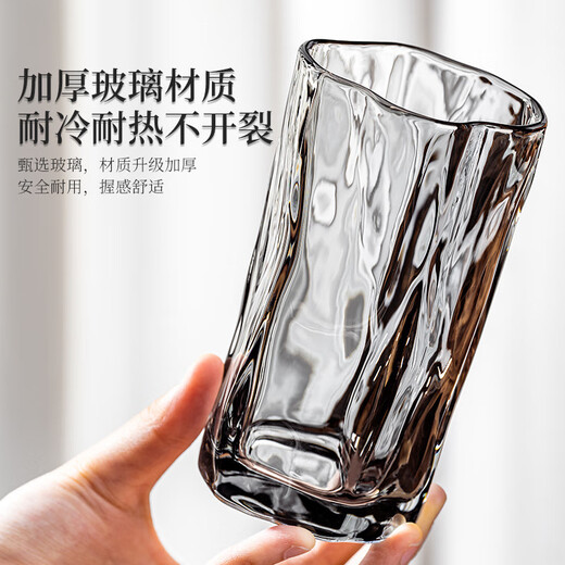 DIKTT German twist glass water cup set for home living room to entertain guests, high-looking tea set and juice cup 275ml ash cup x6 + ash straight pot 1300ml