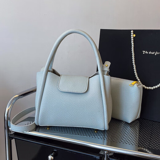 Mode Leder Eimer-Tasche One-Shoulder Handheld Crossbody Tasche große Kapazität Casual Crossbody Bag Blau