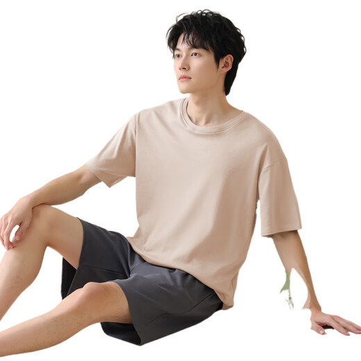 七匹狼（SEPTWOLVES）2025新款男士睡衣夏季纯棉薄款短袖休闲加大码家居服套装可外穿男 13603 2XL (140-160斤)