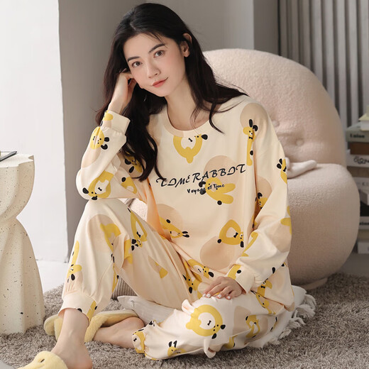Muji com Muji com pijama para mujeres en primavera y otoño dibujos animados delgados de manga larga Traje de gran tamaño coreano Summer GXT9928 M Mujeres (sugerido 75-95Jin [Jin equivale a 0.5 kg])