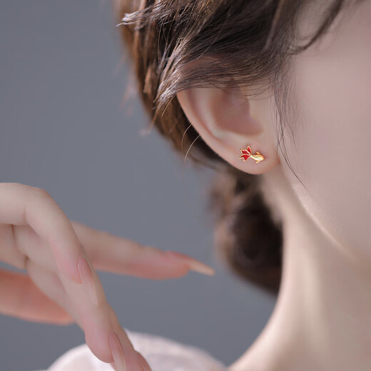 Xinshe s999 sterling silver red koi earrings for women niche design screw-buckle earrings for ear piercing full silver earrings gift s999 pure silver koi earrings pair