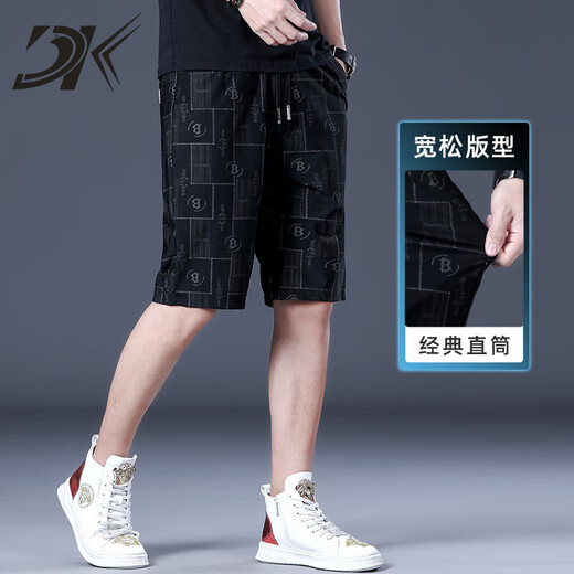 DK夏季薄款冰丝休闲短裤男士2025夏天宽松直筒高端中裤潮牌五分裤子 1585黑色 28
