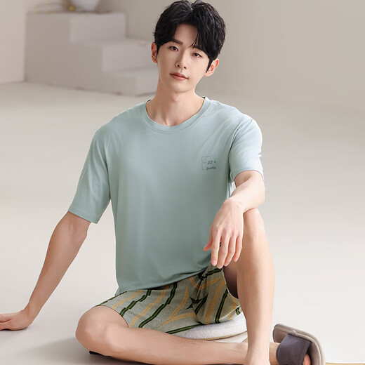 雅鹿莫代尔睡衣男款夏季2025新款男士凉感薄短袖大码家居服套装可外穿 Y9717 L 男
