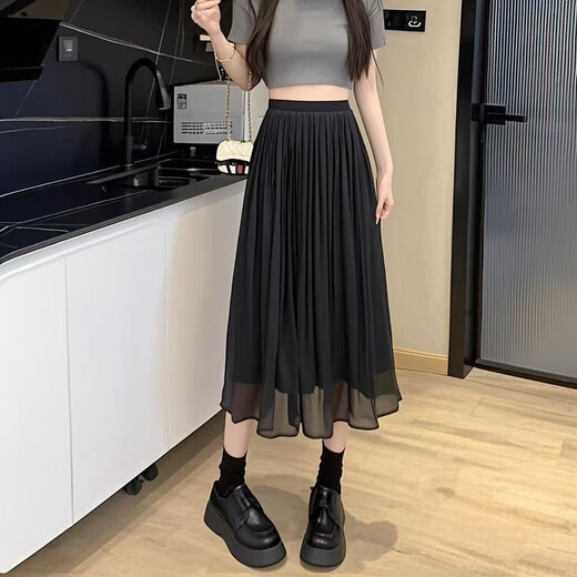 高级流光纱半身裙女2025夏季新款气质高腰显瘦纱裙中长款超仙裙子 1343黑色【珠光感网纱裙】 L 推荐【110-125斤】