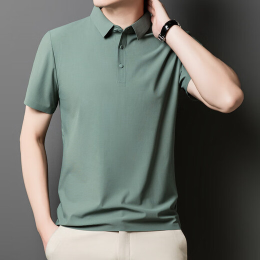 2025修身夏季商务男短袖翻领无痕polo衫男广告衫冰丝休闲上衣t恤 杏色12357 M