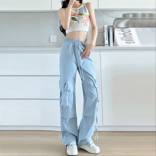 粉色工装裤女夏季薄2025新款高腰垂感降落伞速干休闲阔腿美式运动 蚂蚁-687【黑色】 3XL