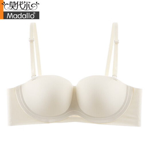 莫代尔无肩带蹦迪杯抹胸式无痕内衣女新款收副乳防垂小胸聚拢显大文胸罩 香槟白 70A 32B