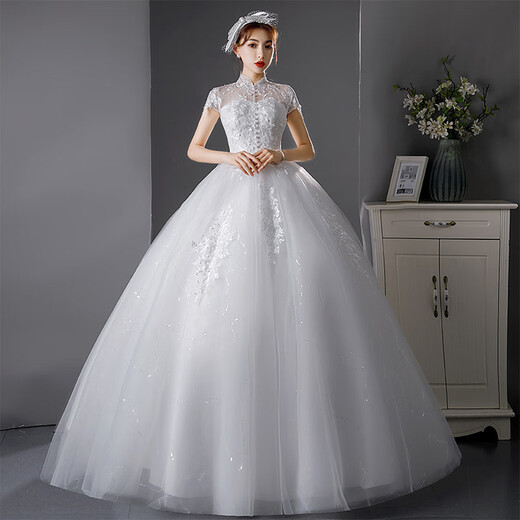 Französisch Licht Hochzeitskleid 2025 Neues Prinzessin Stil eleganter Stil stehender Kragen Frauen Braut Haupthochzeitskleid Wald Super Fairy Summer White M.