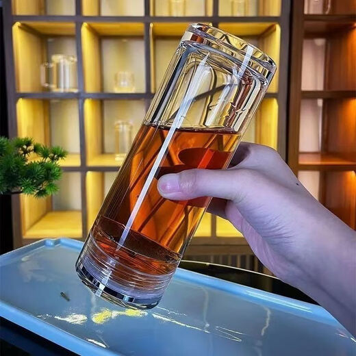 Fat Donglai's same style crystal double-layer car glass tea cup large capacity portable thickened transparent insulated cup for men 400ML rhombus crystal lid can be customized