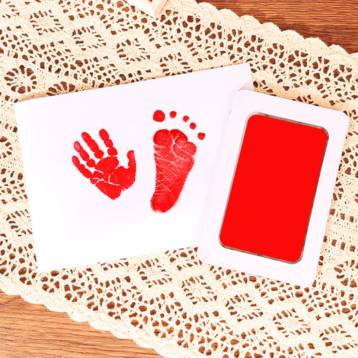 ROSHK special red gold ink pad for infants and toddlers to commemorate 100 days of hand and foot prints. Special hand and foot print oil box for babies. Large size | red. Suitable for babies between 0-18 months old.