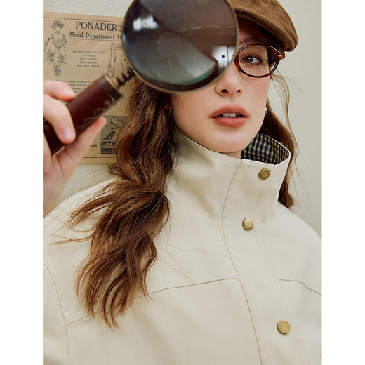 
Inman retro simple stand collar work jacket 2025 autumn women's new pure cotton slim loose top light apricot color XL