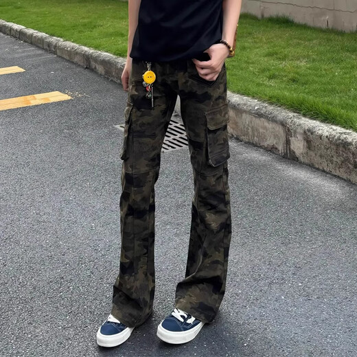 Katuchi American High Street Design Camouflage Hosen Herren Sommer Trendy Retro Straight HipHop Micro-Gloss Workwear Jeans Camouflage XL