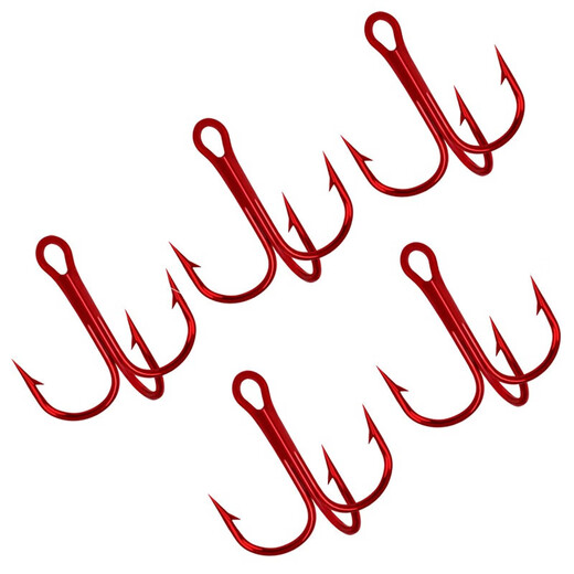Luya three-hook red nickel three-anchor hook with barbed high-carbon steel fishhook fishing supplies red three-anchor hook 3/0# (pack of 10)