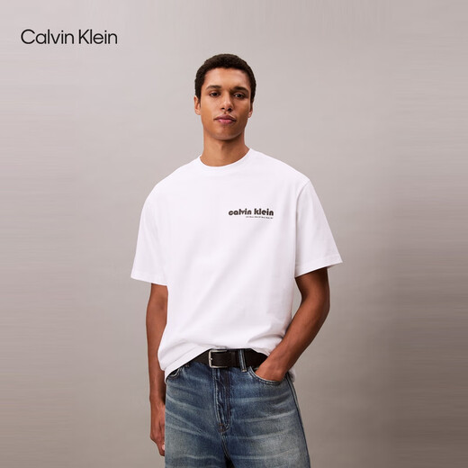 Calvin KleinJeans25早秋新款男士休闲纯色ck字母印花纯棉宽松短袖T恤4RC829G YAA-月光白 M