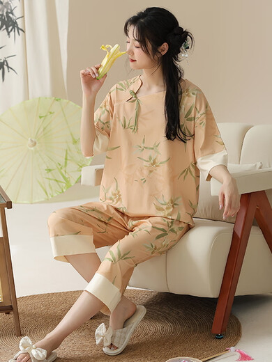 Victoria's Style Summer Ladies Pyjamas à manches courtes Coton Coton Nouveau style chinois Le style mince peut être porté à l'extérieur avec un pantalon recadré Lzy9902 M (recommandé 75-95jin [Jin est égal à 0,5 kg]))