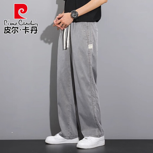 Pier Cardin Tiansi Jeans Men's 2025 Summer Fode Fashion Fashion Fashion Fashion Ice Silk Pierras anchas Casuales Pantalones largos 1048 Gray M Recomendado 90-115Jin [Jin iguala 0.5 kg]
