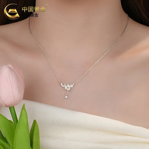 Chinese gold pure silver gardenia necklace for girls new versatile high-end Valentine's Day birthday gift for girlfriend and wife Gardenia necklace-s999 brand gift box