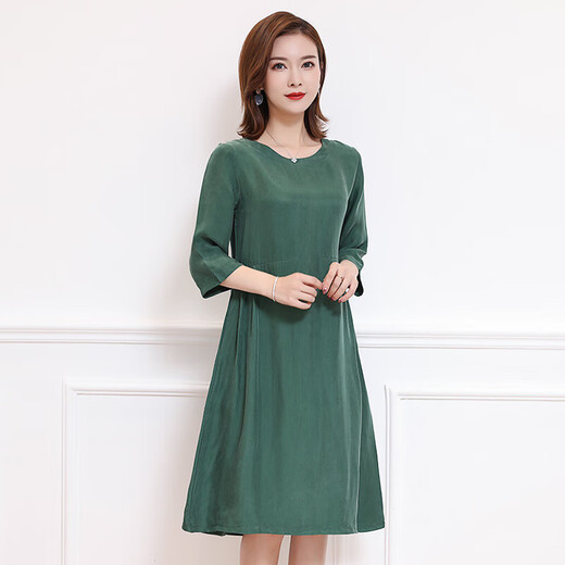 Yusenyis Mutterkupfer Ammoniakseidekleid mit bauchbedeckten schweren, lässigen, zentralen Mitte-Ärmeln Frauener loser Rock loser Rock mit mittlerer Länge Marine Blue S 11155