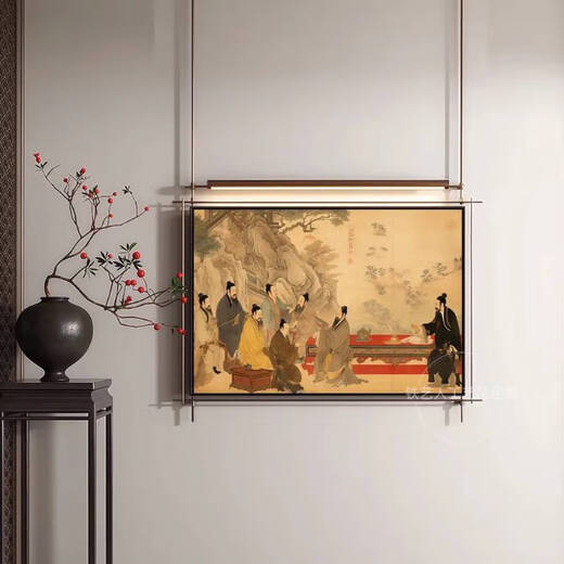 
Pupan aesthetic decorative painting lighting painting new metal hanging rod luminous mural living room teahouse with light mural A style 90*13578*63 with light model