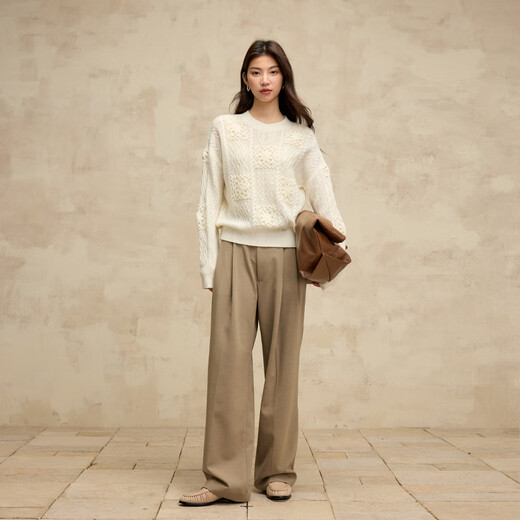 ROMON high-end knitted sweater for women handmade crochet pure cardigan 2025 spring new retro jacquard pullover thick sweater stycoon rice equal size