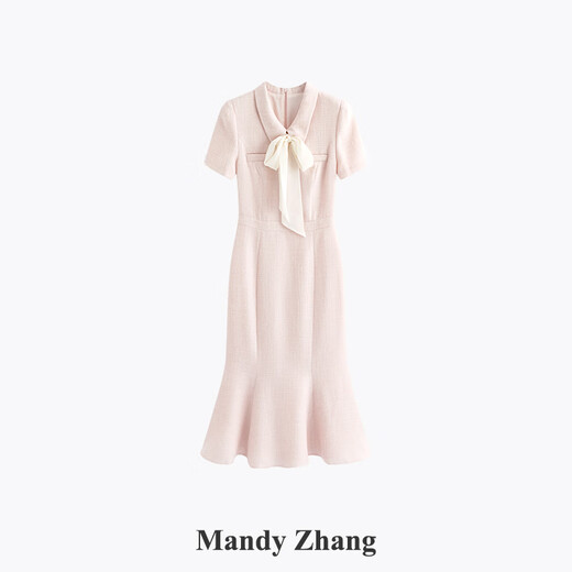 Mandy Zhang'golden Ratio Ligne de princesse en forme de mince petite robe de queue de poisson parfumée pour la robe d'été pour femmes poudre de fleur de cerisier (streamer amovible) L