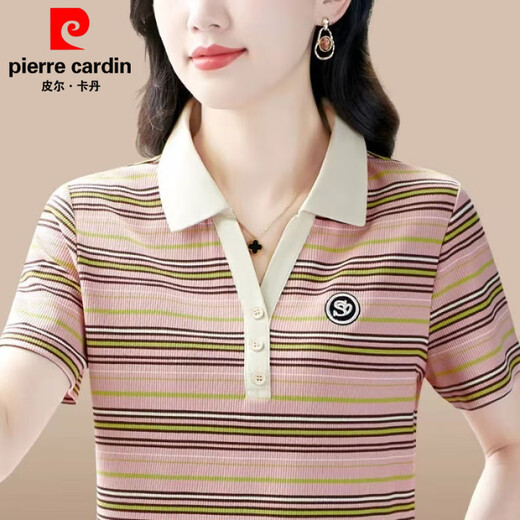 Pierre cardin fashionable mom M short-sleeved T-shirt 25 summer new casual top middle-aged women's fashionable age-reducing slimming base shirt 9926 brown M