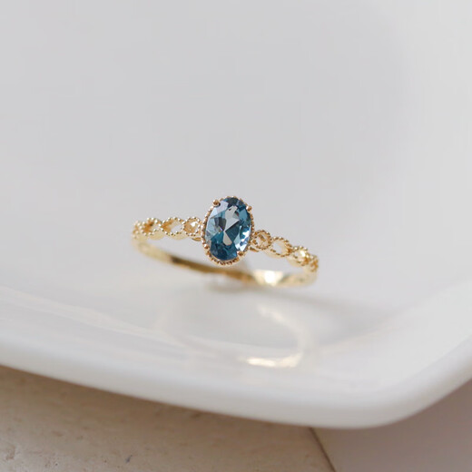 Yuan Si Pleasure Philosophy. 18K gold vintage lace hollow and versatile London blue topaz ring in stock, size 11